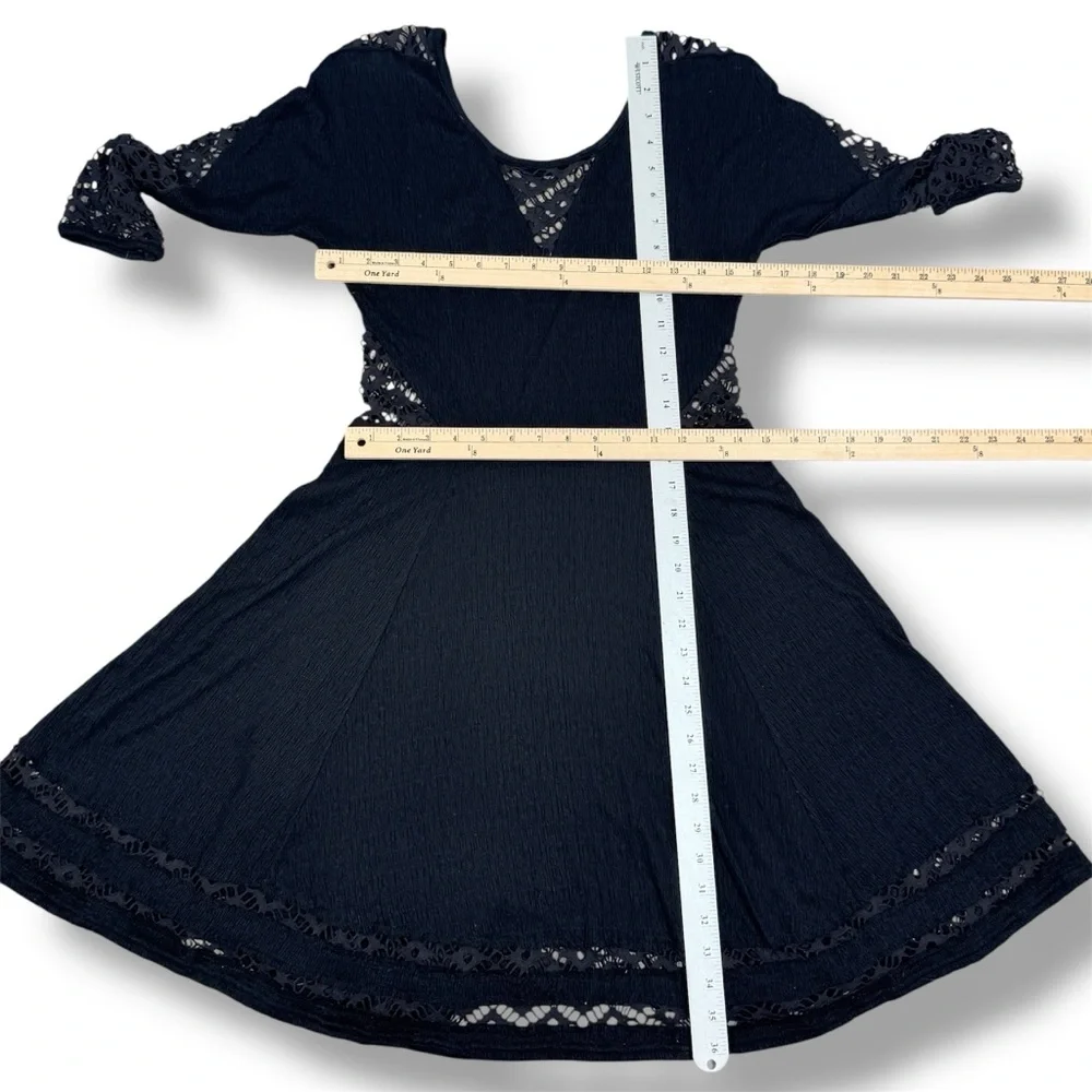 Free People To The Point Lace Cutouts Stretch Skater Dress Black Small Gothic - Picture 13 of 14